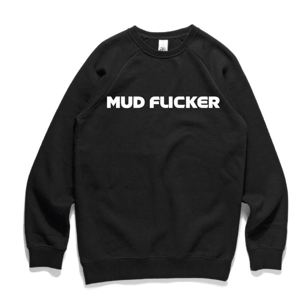 A black crew with the Mud Flicker logo